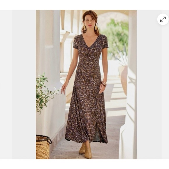 Soft Surroundings Dresses & Skirts - Soft Surroundings Joanna Short Sleeve Faux Wrap Jersey Maxi Dress XL Artsy Boho